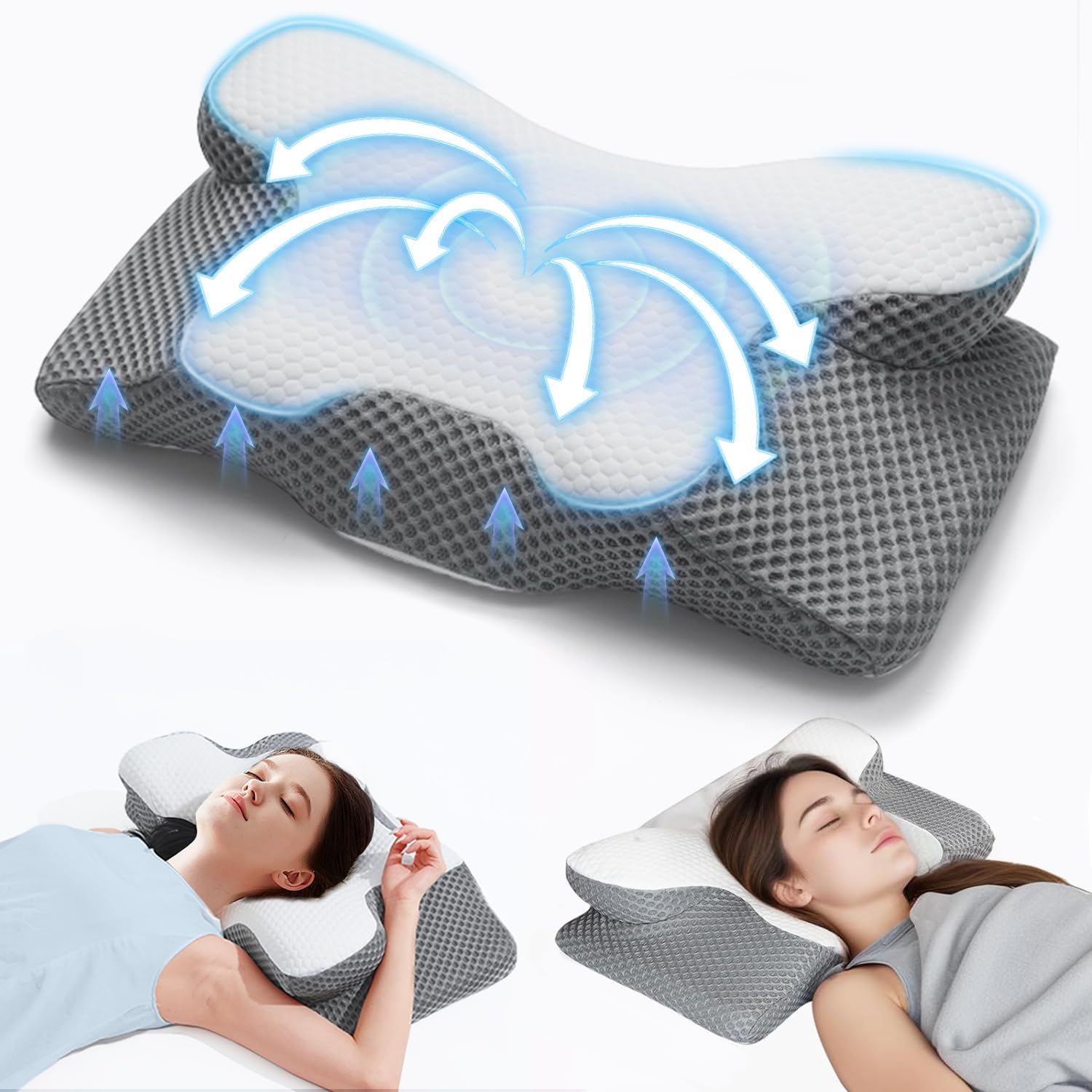 Nackenkissen für Seitenschläfer - Ergonomisches Memory Foam Kopfkissen mit 2 Schlafhöhen, Bequemes orthopädisches Schlaf