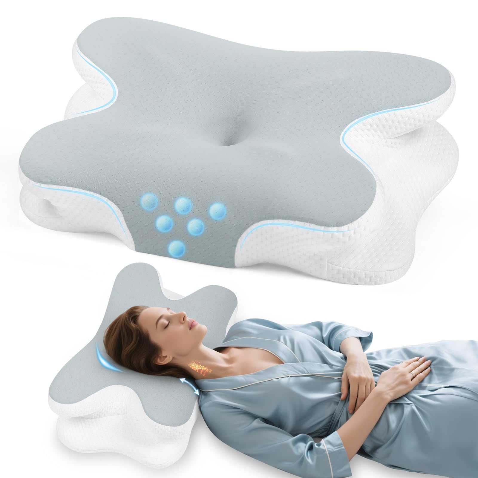 Orthopädisches Nackenkissen aus Memory Foam - Ergonomisches Kopfkissen gegen Nackenschmerzen für Seitenschläfer und Rück