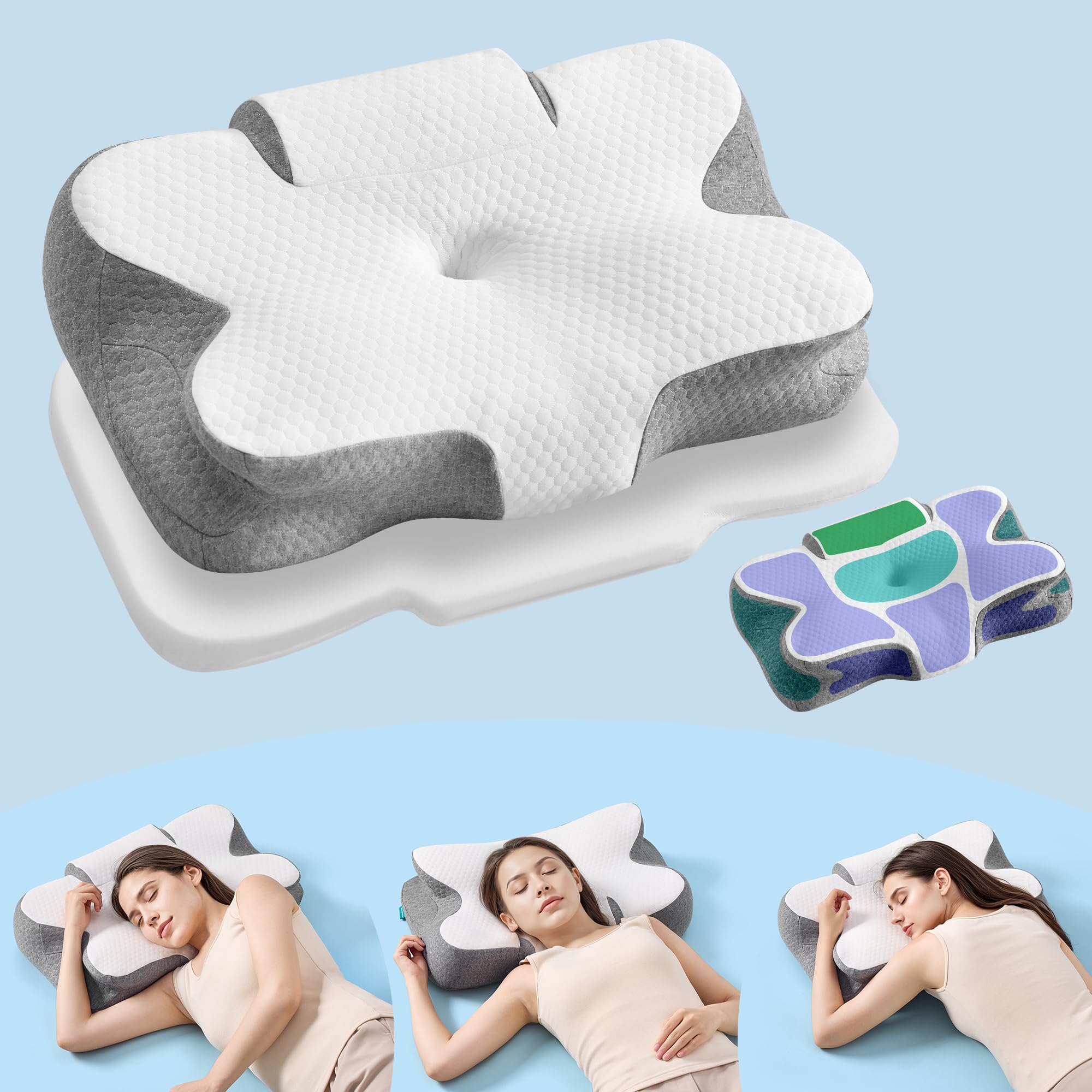 SONGMICS Ergonomisches Kopfkissen für Seitenschläfer, Rückenschläfer & Bauchschläfer – Höhenverstellbar, Memory Foam, OE